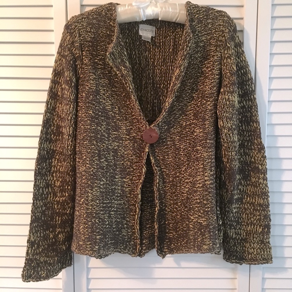 Chico’s Brown and Gold Woven Cardigan